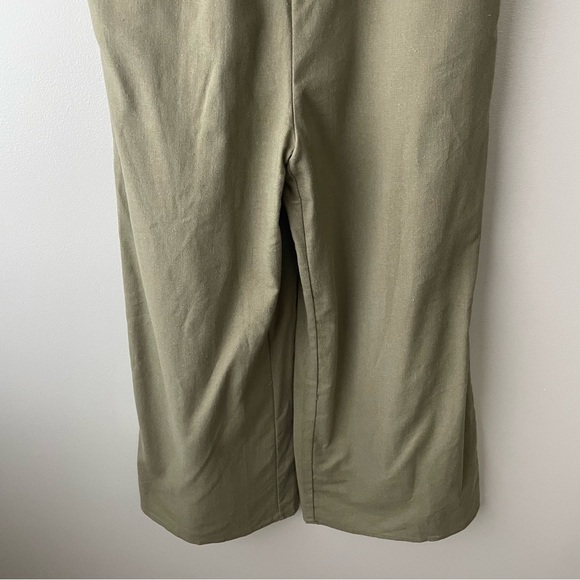 Showpo Australia Linen Blend Front Knot Tie Jumpsuit Wide Leg Khaki Green Small - Picture 8 of 10